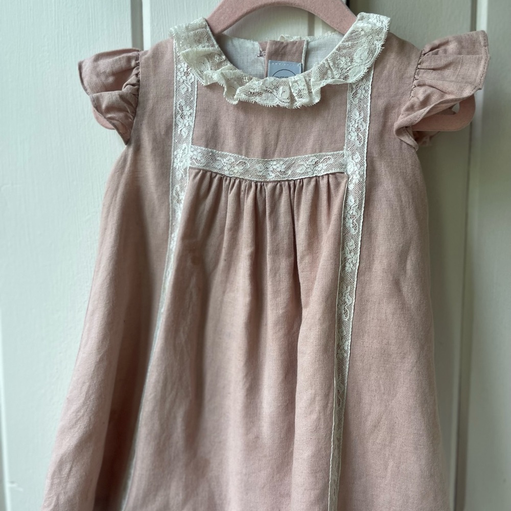 Girls' Dusty Pink Lace-Trim Formal Dress
